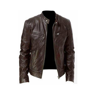 Veste en cuir pour homme tendance avec col montant à capuche, vêtement décontracté, cuir véritable, logo personnalisé, vêtement d'extérieur - Product Image 5