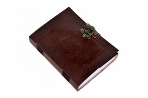 Koala en cuir véritable gaufré à la main couleur marron cahier à couverture rigide couture latérale pages blanches vierges journal avec laiton C-Lock - Product Image 4