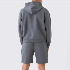 Manufacturer Custom Winter Rhinestone Embroidered 100% Cotton Drop Shoulder Acid Wash Oversized Hoodie <b>Short</b> <b>Set</b> For Men - Product Image 2