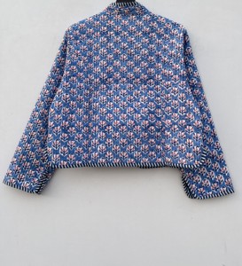 Handmade Cotton Quilted Women's Bomber Jacket Floral Embroidered <b>Winter</b> Short Reversible Coat Stand Collar Button <b>Decoration</b> - Product Image 2