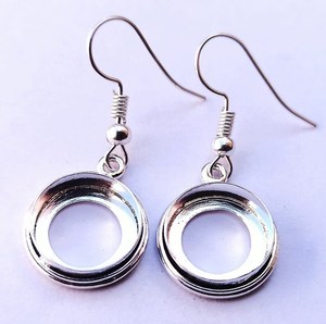 925 Sterling Silver 12Mm Trống Bezel Vòng Cup Đá Thiết lập Đôi Đồng Bằng Dây Bông Tai Trở Lại Mở Bán Gắn Đồ Trang Sức Mỹ - Product Image 1