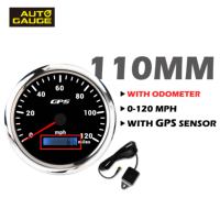 110mm 4 3/8 pouces électrique 7 couleurs jauge automatique 12V 24V GPS compteur de vitesse 0-120 MPH odomètre noir façade voiture marine