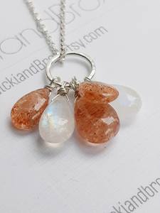 Piedra lunar Sunstone collar joyería de plata esterlina Collar de plata colgante de múltiples piedras preciosas regalo para ella - Product Image 5