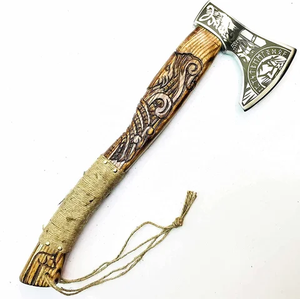 Hacha de mango de madera tallada personalizada SCL, hoja de acero de alto carbono Ragnar vikingo histórica auténtica hecha a mano para coleccionistas - Product Image 5