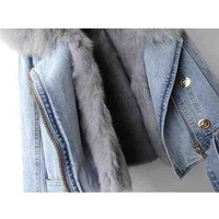Veste en jean élégante pour femme avec col en fourrure, coupe ample et courte, avec ceinture et fermeture éclair, grande taille, haute qualité