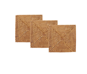 Ensemble de 4 sous-verres carrés en rotin tissés à la main avec support assorti Protection de table rustique pour tasses et verres du Vietnam - Product Image 2
