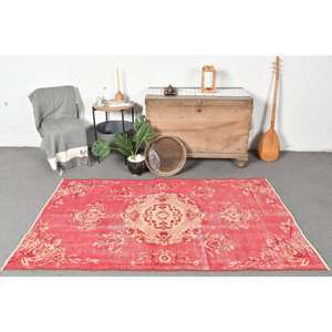 Tapis turc Vintage classique rouge Beige 3.7 X 6.5ft grande surface laine Patchwork Latex pour adolescent Rectangle couloir chambre décor - Product Image 1