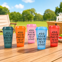 Gobelet à café en plastique pailleté de 16 oz avec couvercle, gobelet translucide réutilisable avec logo personnalisé pour boissons froides, café, smoothie shop