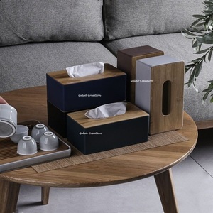 Caja de pañuelos de madera hecha a mano en elegante servilletero decorativo con acabado azul para uso en sala de estar, oficina y mesa de comedor - Product Image 6