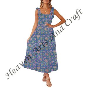 Vestido de tirantes finos sin mangas de algodón con estampado de bloques hecho a medida, estampado de bloques a mano, ropa informal de algodón para mujer, estampado a mano - Product Image 4