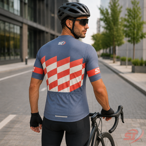 Maillot de cyclisme personnalisé pour homme sans manches, vente en gros, fermeture éclair intégrale, respirant, sublimé, pour équipe, bleu marine, turquoise, lime, motif quadrillé - Product Image 6
