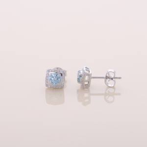 Luxury 0.64ct <b>Blue</b> Round Lab Grown Diamond <b>Stud</b> <b>Earrings</b> IGI Certified Rhodium Plated Solid 925 Sterling Silver - Product Image 2