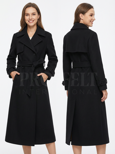 Accepted Private Label Wool Blend Double Breasted Long Coat For <b>Women's</b> Winter Long Sleeve High Quality Overcoat Whole Sale - Product Image 3
