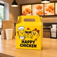 Juego de Cajas para Almuerzo de Pollo Frito, Personalizadas, Biodegradables, Reciclables, Portátiles, en Varios Tamaños, con Laminado Mate, para Cadenas de Tiendas