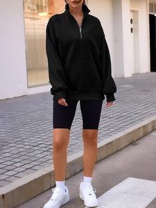 Conception de logo personnalisé Sweat-shirt à demi-fermeture éclair surdimensionné à épaules tombantes pour femmes - Product Image 4