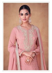 Latest Designer Chinon <b>Silk</b> <b>Thread</b> Embroidery Work Sharara Suit by Fab Zone - Product Image 5