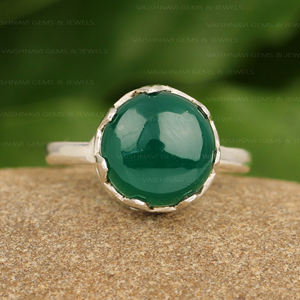 Hot Selling <b>Green</b> Onyx Ring 925 Sterling Silver 10x10mm Round Shape 18K Micron Gold Plated Eternity Vermeil Fine Bezel <b>Jewelry</b> - Product Image 2