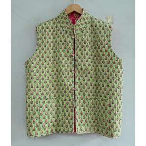 Chaqueta de chaleco de algodón acolchado, chaqueta elegante para mujer, chaqueta con estampado de bloque, Chaleco de estilo bohemio, chaqueta sin mangas, Chaqueta corta - Product Image 1