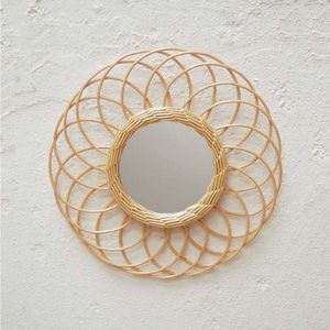 Gran espejo de pared de ratán marco creativo ideal para salas de estar entradas y apartamentos rústicos modernos - Product Image 6