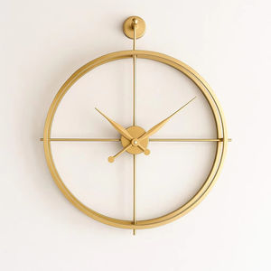 Horloge murale en fer vintage à double anneau analogique or enduit de poudre pour la décoration intérieure cuisine bureau hôtels restaurants centres commerciaux cafés - Product Image 1