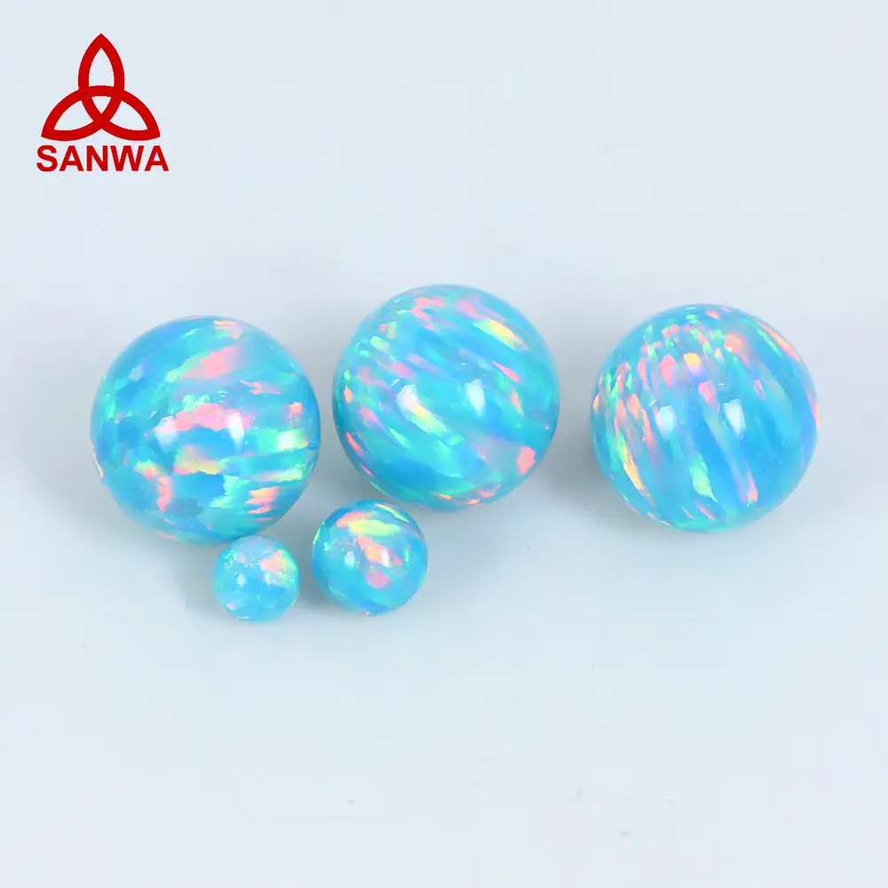 Batu Permata Longgar Bentuk Bulat Opal Mode Jepang Di OP80 Fire Turquoise Light Blue Distributor Langsung untuk Aksesori Perak