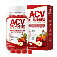 Gummies au vinaigre de cidre de pomme sans sucre, 500 mg de poudre de VAC, 200 mg de sels de BHB, racine de betterave, grenade, vitamine B12, à base de pectine