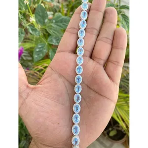 Pulsera de tenis de plata 925 con topacio azul, accesorio de joyería de moda - Product Image 2