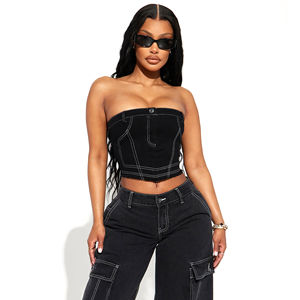 Vêtements d'été 2026, haut tube noir et mini-jupe sexy, haut tube en jean coréen en denim pour femmes, hauts et chemisiers pour femmes - Product Image 6