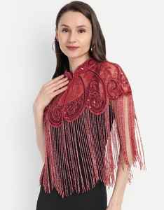 Belle cape burlesque élégante brins perlés paillettes logo brodé pour les festivals avec silhouette droite naturelle - Product Image 3