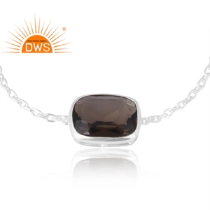 Nouveau Bracelet à Breloques en Pierre Naturelle Fumée Plaqué Argent avec Sertissage Clos pour Bijoux Unisexe Certifiés Tendance pour Femmes - Product Image 2