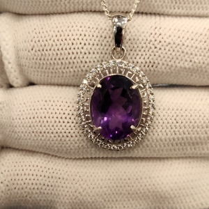 Colgante de amatista DE PLATA 925 con diseño ovalado de circón, joyería de piedras preciosas para mujer - Product Image 2