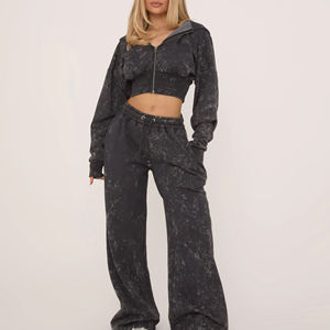 Conjunto de Sudadera Corta y Pantalones de Chándal de Algodón Personalizados, Estilo Vintage Lavado Ácido, Pantalones Anchos de Pierna Ancha, Estilo Urbano, Chándal Corto - Product Image 4