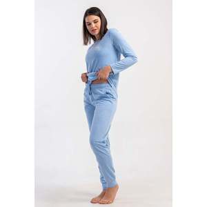 Ensemble de pyjama pour femme P.SUPREM à col rond, manches longues, avec poches et revers ovales - Bleu - Bleu - Product Image 2