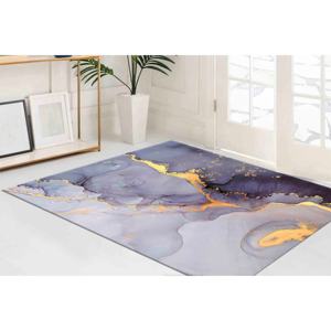 Tapis en marbre or violet : Tapis d'appoint moderne, tapis imprimé, tapis doux non tissé - Product Image 1