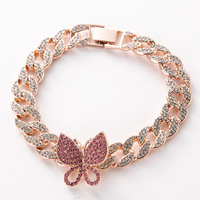 Bracelet et chaîne de cheville Hiphop 15 mm en forme de papillon, plaqué or rose et argent, style Iced Out, pour boutiques en ligne - Vente en gros