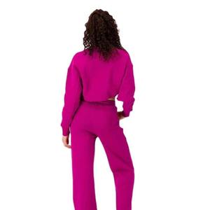 Femmes de haute qualité coton Spandex col zippé en détresse sweats col rond pull court Streetwear pour l'hiver imprimé éponge - Product Image 3