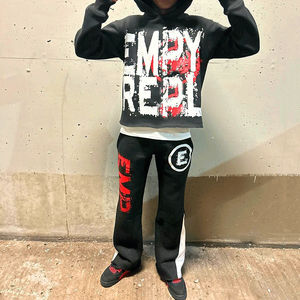 Streetwear personnalisé de haute qualité délavé à l'acide pour hommes, ensemble pull à capuche et pantalon de survêtement, survêtements grande taille avec techniques de strass - Product Image 1