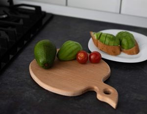 เขียงไม้เนื้อแข็งรูปแอปเปิ้ลมีด้ามจับสำหรับผลไม้มาใหม่กระดานขนมปังไม้ขนาดเล็ก - Product Image 3