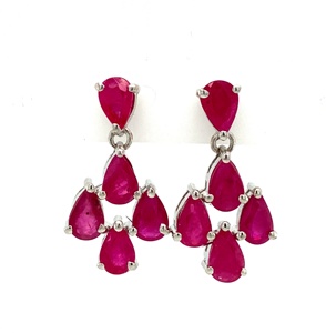 Pendientes colgantes de rubí Rosa real, Plata de Ley chapada en rodio para fiestas, bodas indias, joyería colgante, regalo para novia - Product Image 1