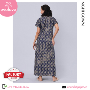 ชุดเดรสราตรีป้องกันแบคทีเรียสำหรับผู้หญิงชุดเดรสยาวสำหรับใส่ในบ้านทำจากผ้าฝ้าย100% พิเศษสีน้ำเงินไซส์ XL รับประกันคุณภาพสูง - Product Image 6