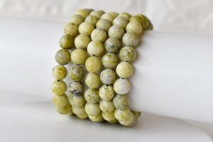 Pure Natural Lemon Color Serpentine 8mm Round <b>Beaded</b> <b>Bracelets</b> Lovers Healing Meditation Jewelry at Best Price - Product Image 1