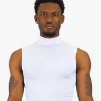 Camiseta sin mangas de algodón 100% ajustada para hombre, camisola informal básica, camiseta sin mangas de gimnasio con cuello de tortuga