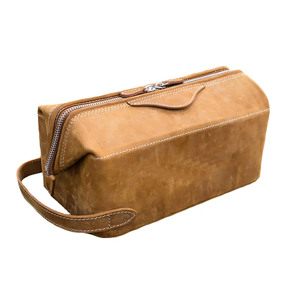 Leather Luxury Travel Shaving Cosmetic Pouch Toiletry Bag/Dopp Kit For Man Travel Bag good price men travel toiletry bag leather