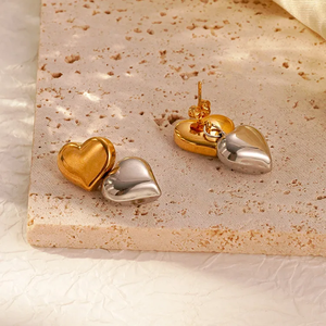 Pendientes de gota de acero inoxidable 304 chapados en oro de 18 quilates en forma de corazón dulce 1 par-Accesorio de moda - Product Image 1
