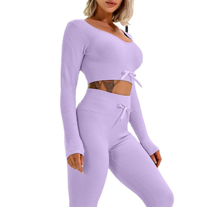 Recién llegado, conjuntos de Yoga para mujer, mallas de patrón sólido de cintura alta con sujetador, estilo de tendencia de buena calidad, logotipo de último diseño en la cintura - Product Image 5