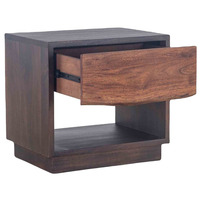 Table de chevet pliable en bois d'acacia de style nordique contemporain, table de chevet moderne, construction en bois massif, finition noyer, chambre à coucher