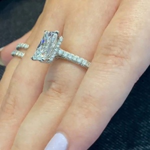 3.78 TCW Radiant Cut Moissanite Three Row <b>Vintage</b> Engagement <b>Ring</b> 14k Solid White <b>Gold</b> - Product Image 2