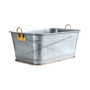 Grande baignoire ovale décorative de ferme rustique en métal galvanisé avec poignées en laiton pour le stockage à la maison, le jardinage ou le refroidissement des boissons - Product Image 4