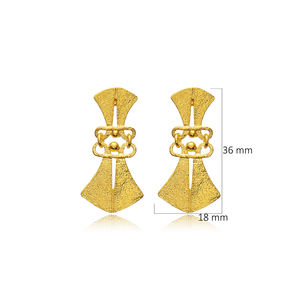 Pendientes de tuerca Vintage de diseño a la moda para mujer, venta al por mayor, Plata de Ley 925, joyería turca hecha a mano chapada en oro de 22 quilates - Product Image 2