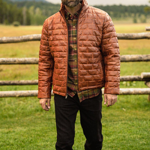 High Street High Quality Leather Outdoor Puffer Jacket Men Oem Service Breathable Best Custom Leather Puffer Jacket - Product Image 4